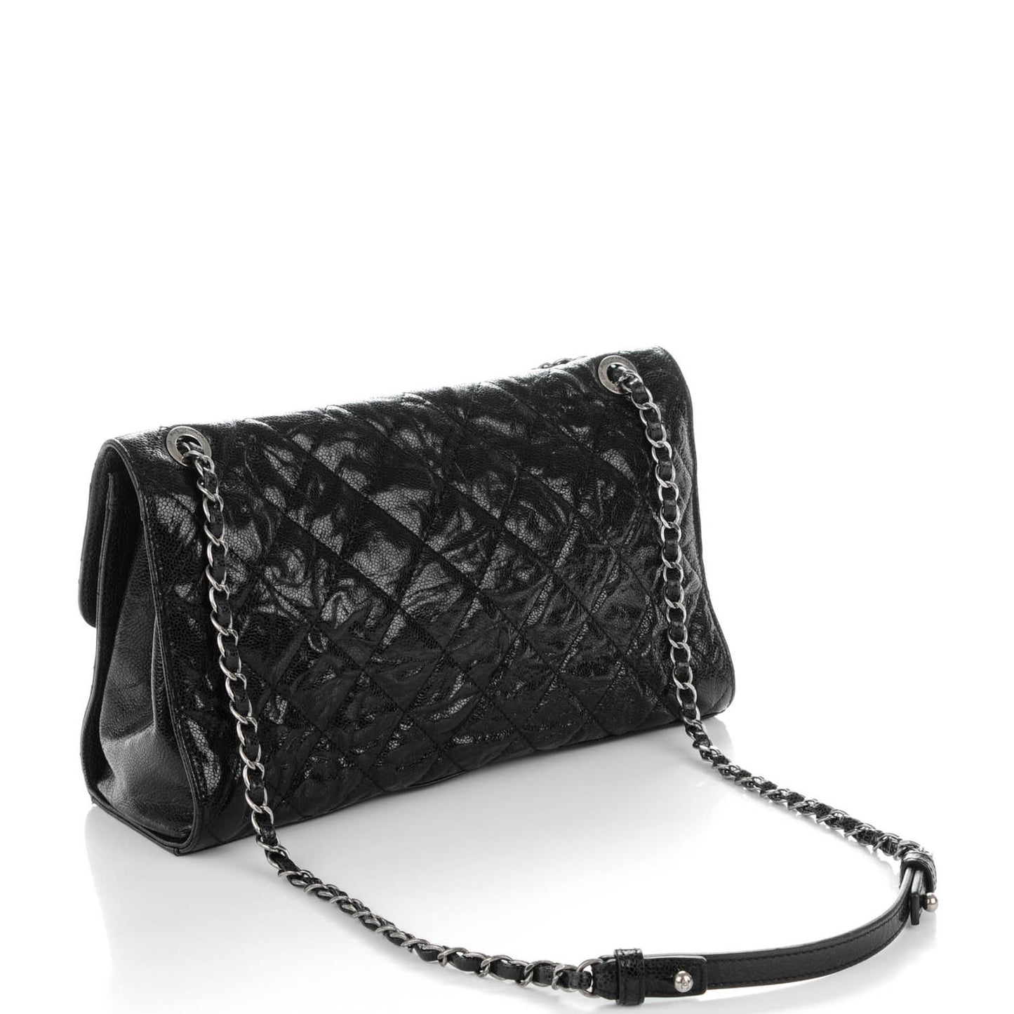 Crumpled Grained Calfskin Jumbo CC Crave Flap Black