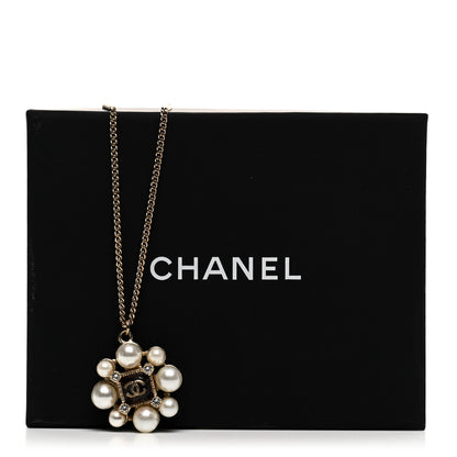 Chanel Gripoix Pearl Crystal CC Pendant Necklace Red Gold 6 of 6