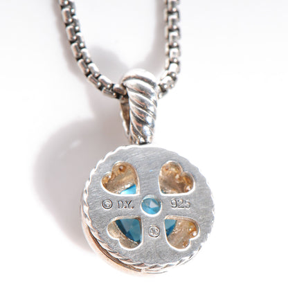 David Yurman Sterling Silver Diamond Blue Topaz Necklace 4 of 5