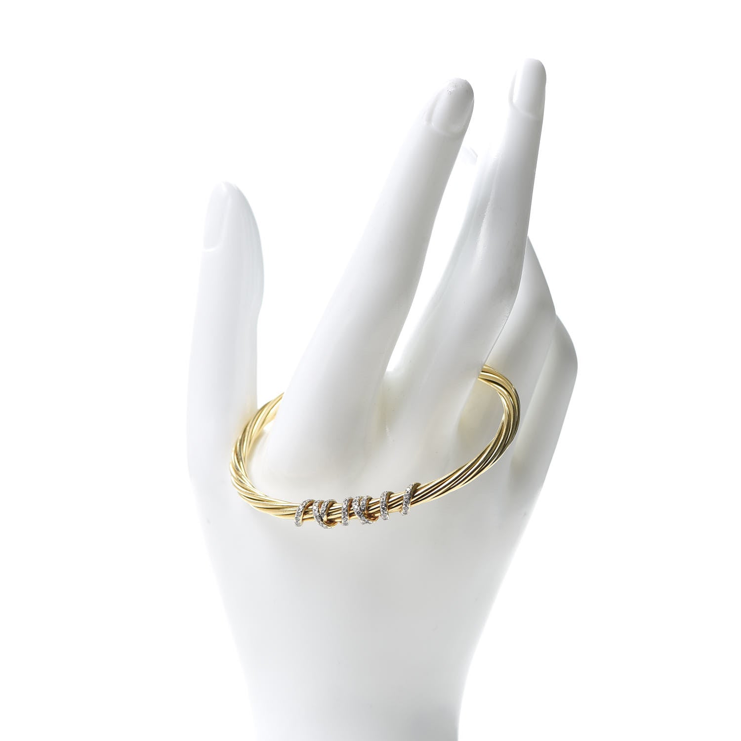 David Yurman 18K Yellow Gold Diamond 4mm Helena Center Station Cuff Bracelet 2 of 5