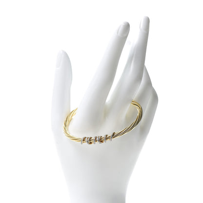David Yurman 18K Yellow Gold Diamond 4mm Helena Center Station Cuff Bracelet 2 of 5