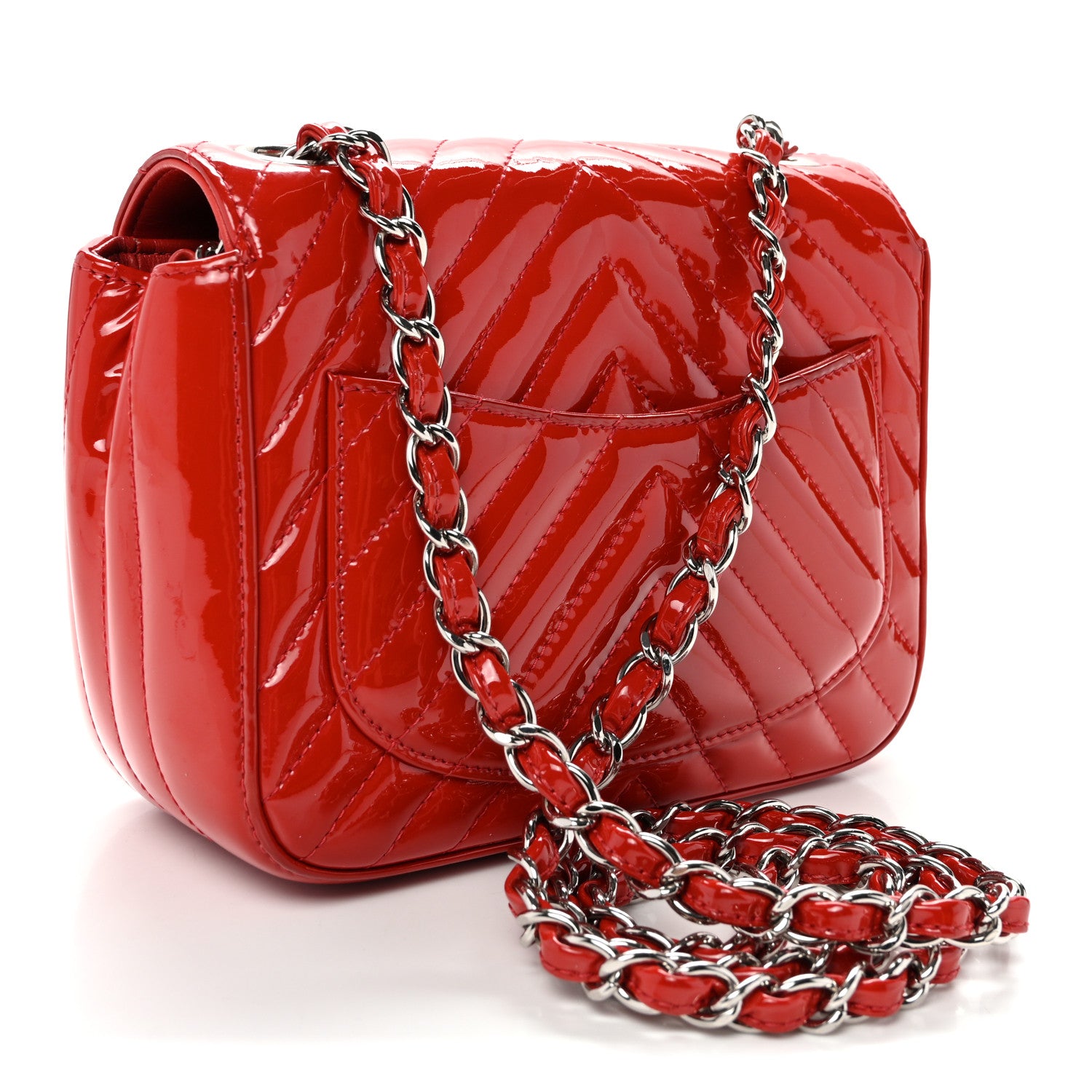 Chanel Patent Chevron Quilted Mini Square Flap Red 3 of 12