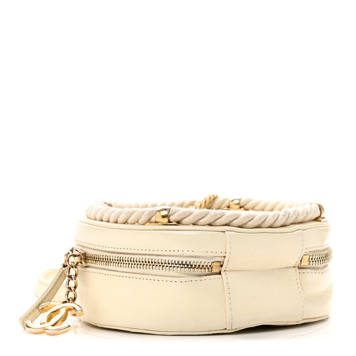 Crumpled Calfskin Cotton Small En Vogue Round Bag White