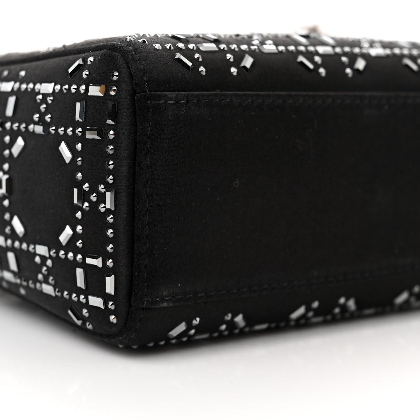 Satin Crystal Cannage Mini Lady Dior Black