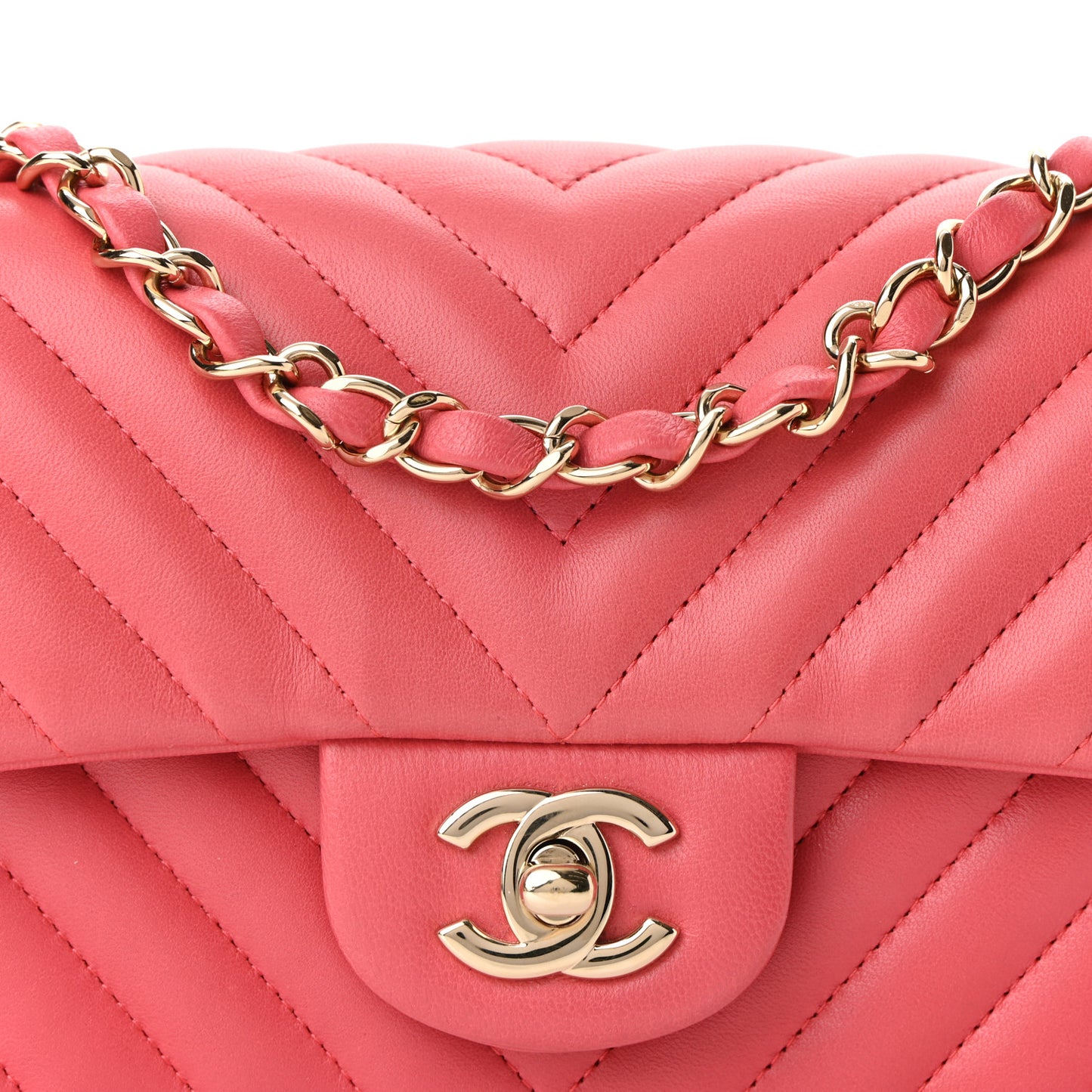 Lambskin Chevron Quilted Mini Rectangular Flap Pink