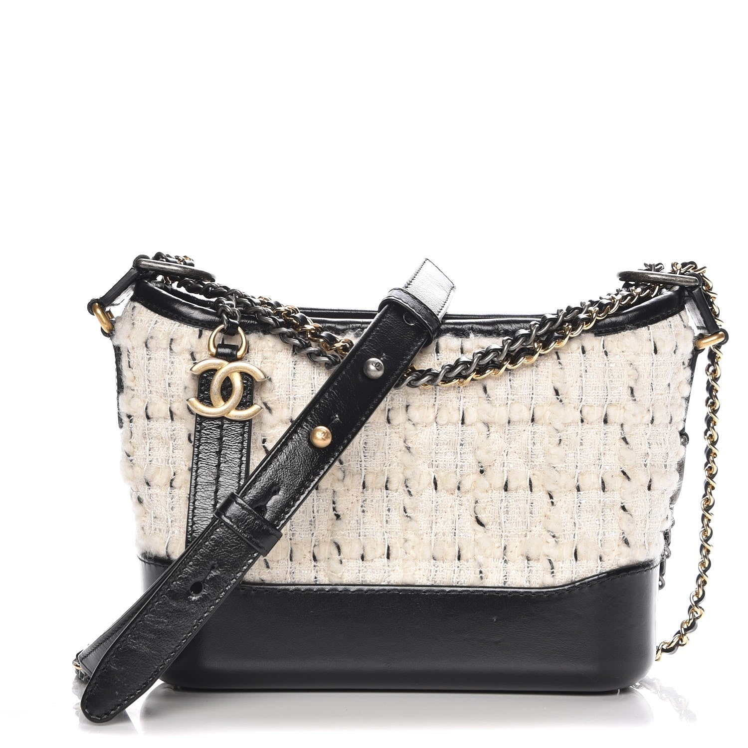 Chanel Tweed Calfskin Quilted Small Gabrielle Hobo Black 1 of 7