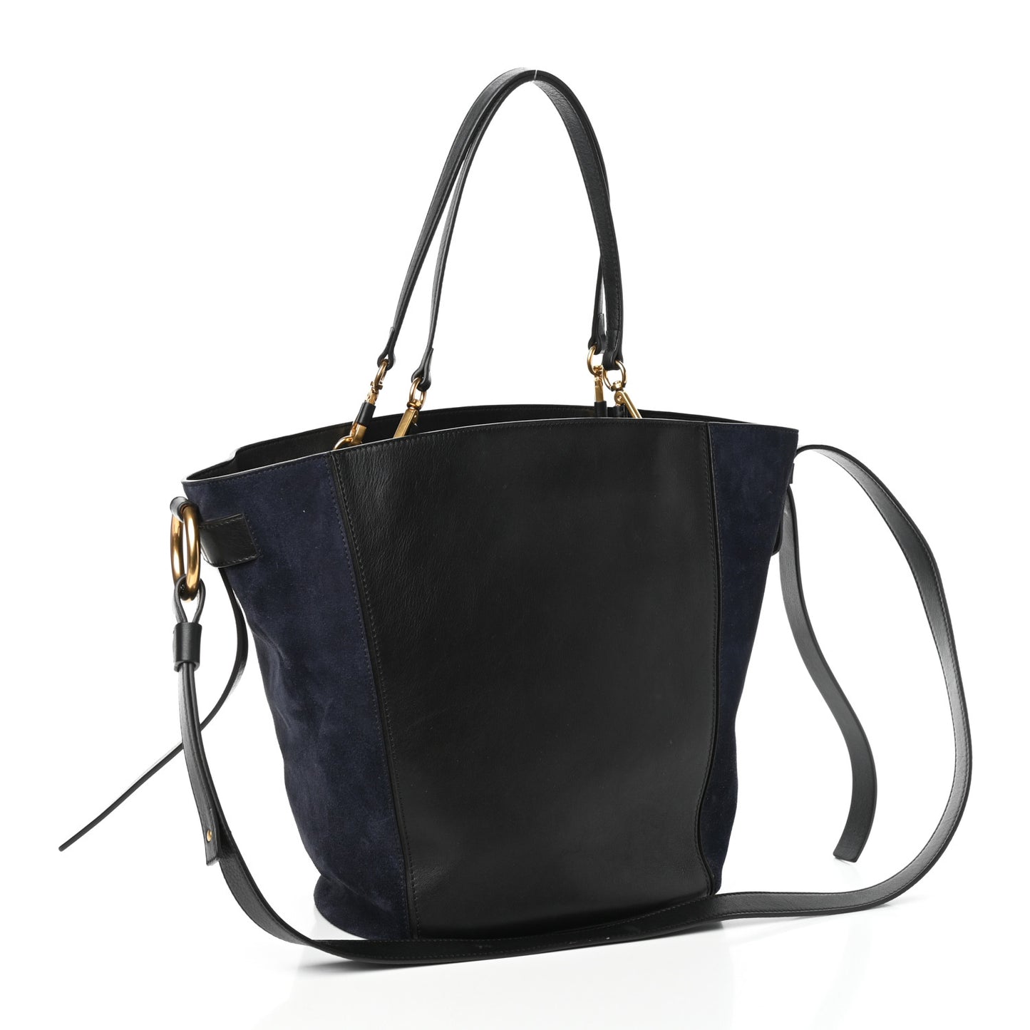 Smooth Suede Calfskin Medium Myer Double Carry Bag Black Navy