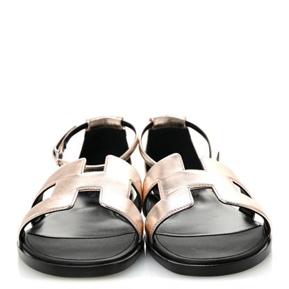 Hermes Metallic Nappa Santorini Sandals 37.5 Rose Doré 3 of 11
