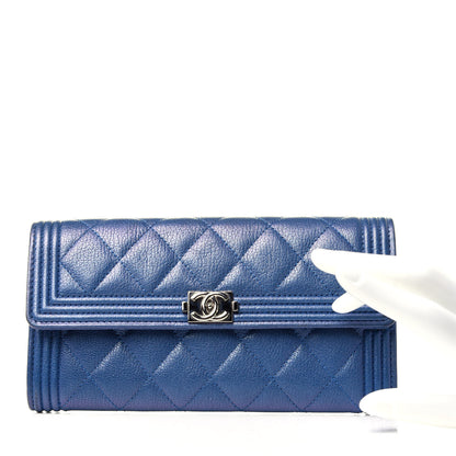 Chanel Goatskin Quilted Boy Flap Wallet Blue 2 of 10