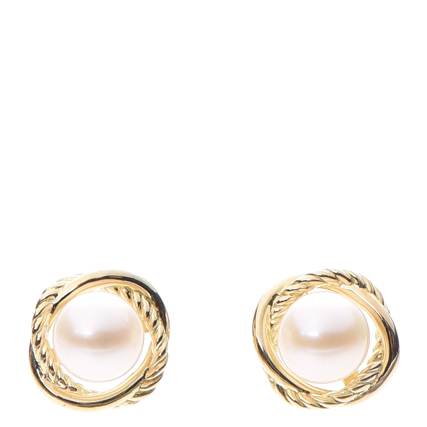 David Yurman 18K Yellow Gold Freshwater Pearl 6mm Infinity Earrings 1 of 7