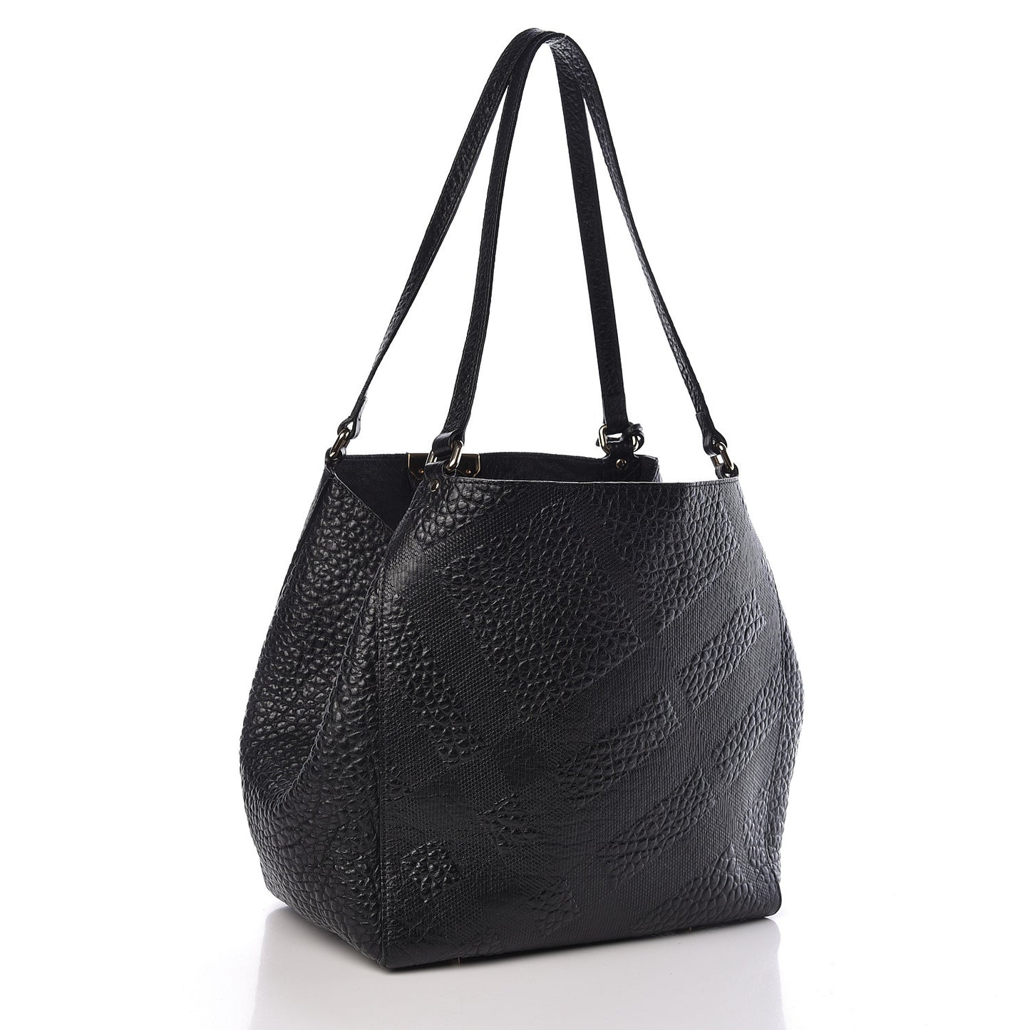 Signature Grain Calfskin Check Embossed Small Canterbury Tote Black
