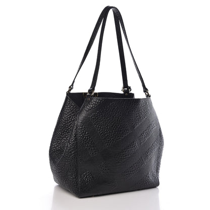 Burberry Signature Grain Calfskin Check Embossed Small Canterbury Tote Black 4 of 11