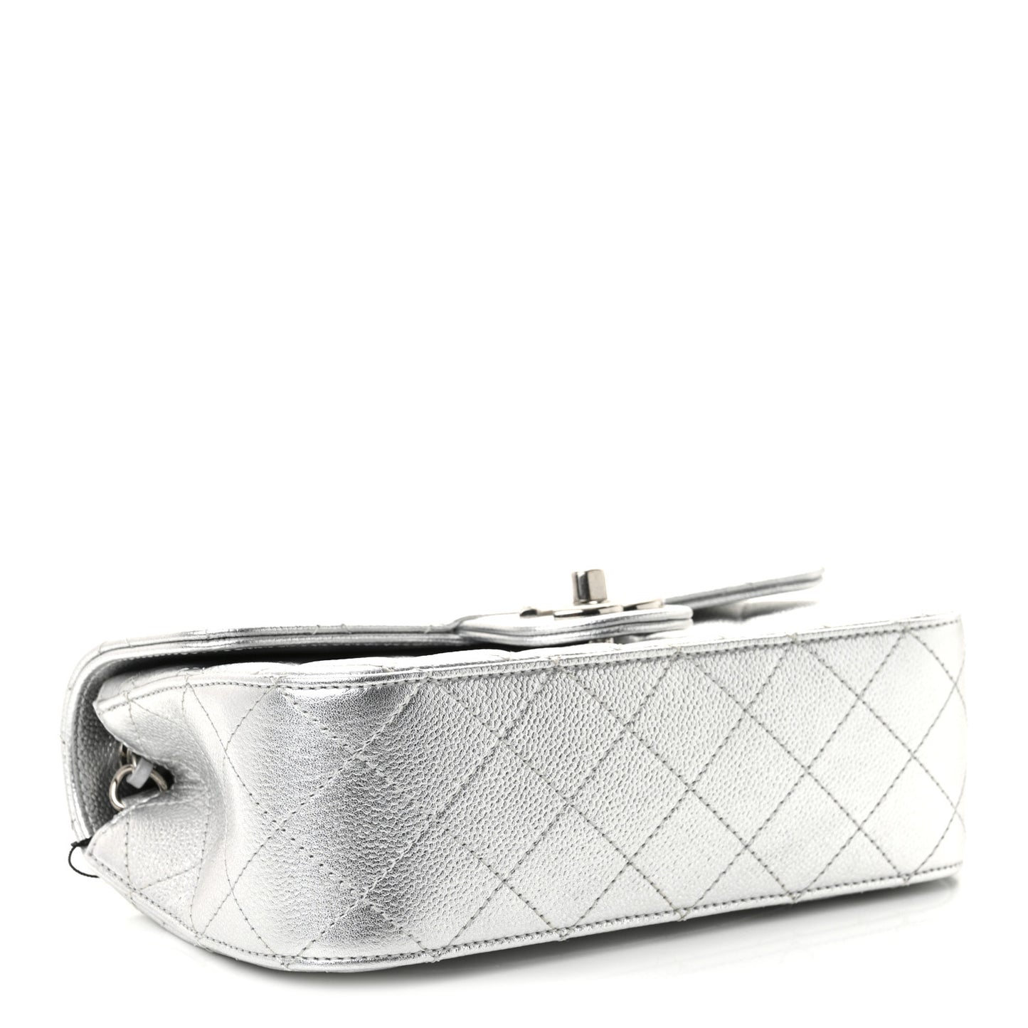 Metallic Caviar Quilted Mini Rectangular CC Slide Flap Silver