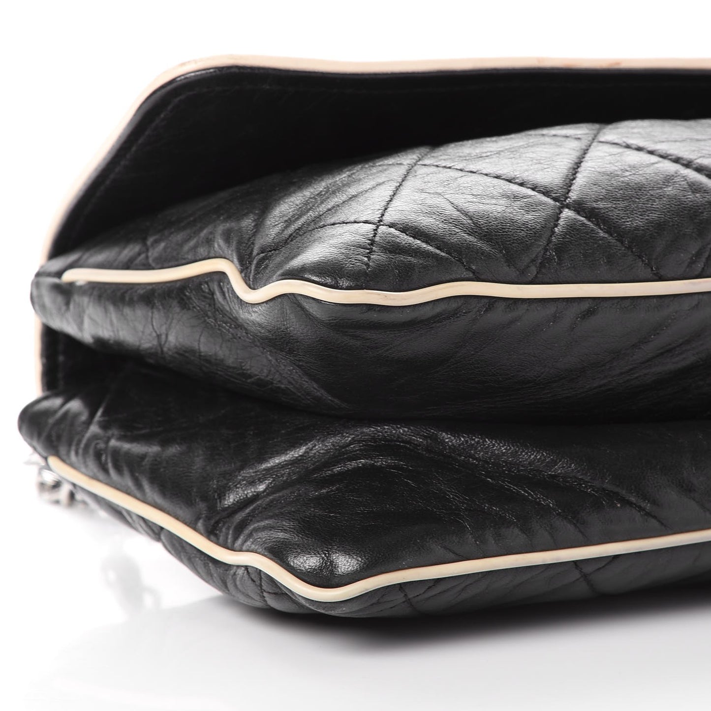 Lambskin East West Accordion Flap Black