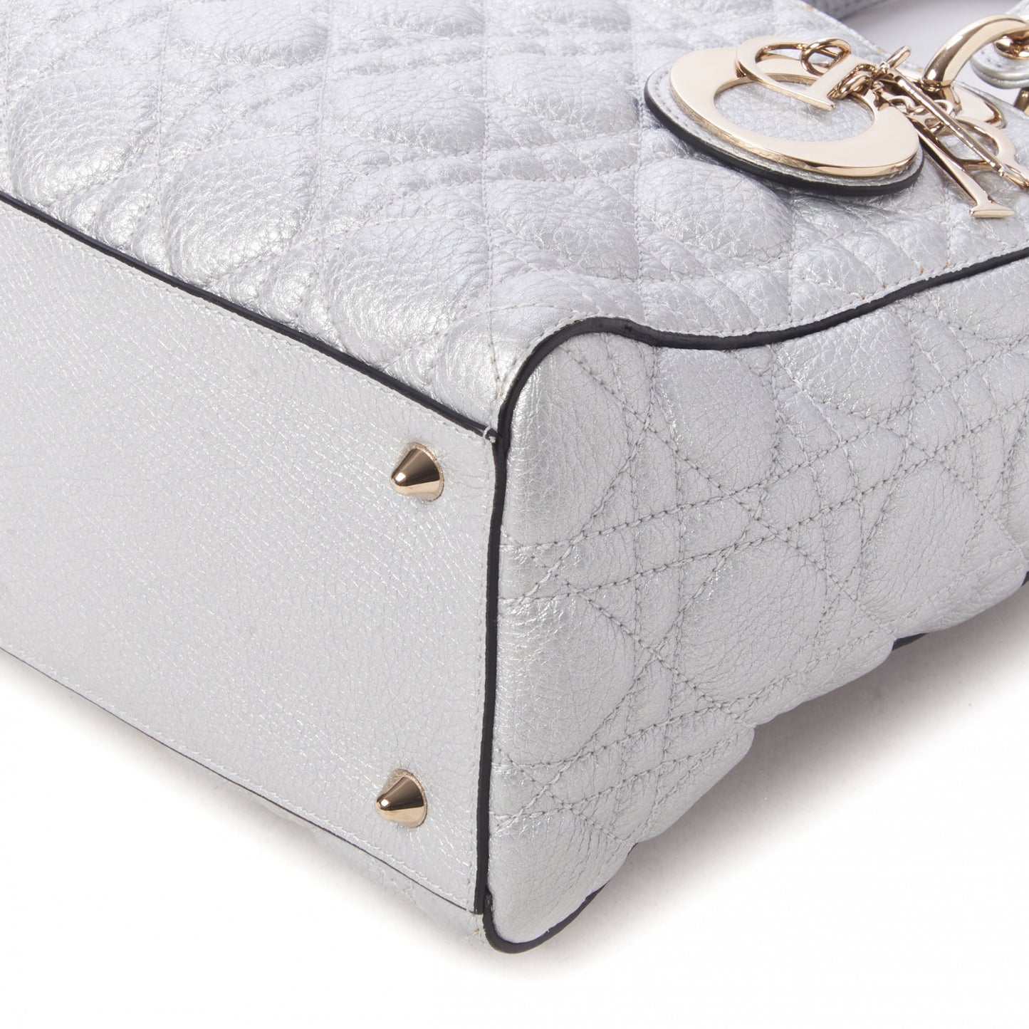Metallic Grained Calfskin Cannage Medium Supple Lady Dior Silver