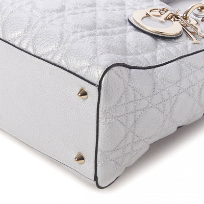 Christian Dior Metallic Grained Calfskin Cannage Medium Supple Lady Dior Silver 5 of 10