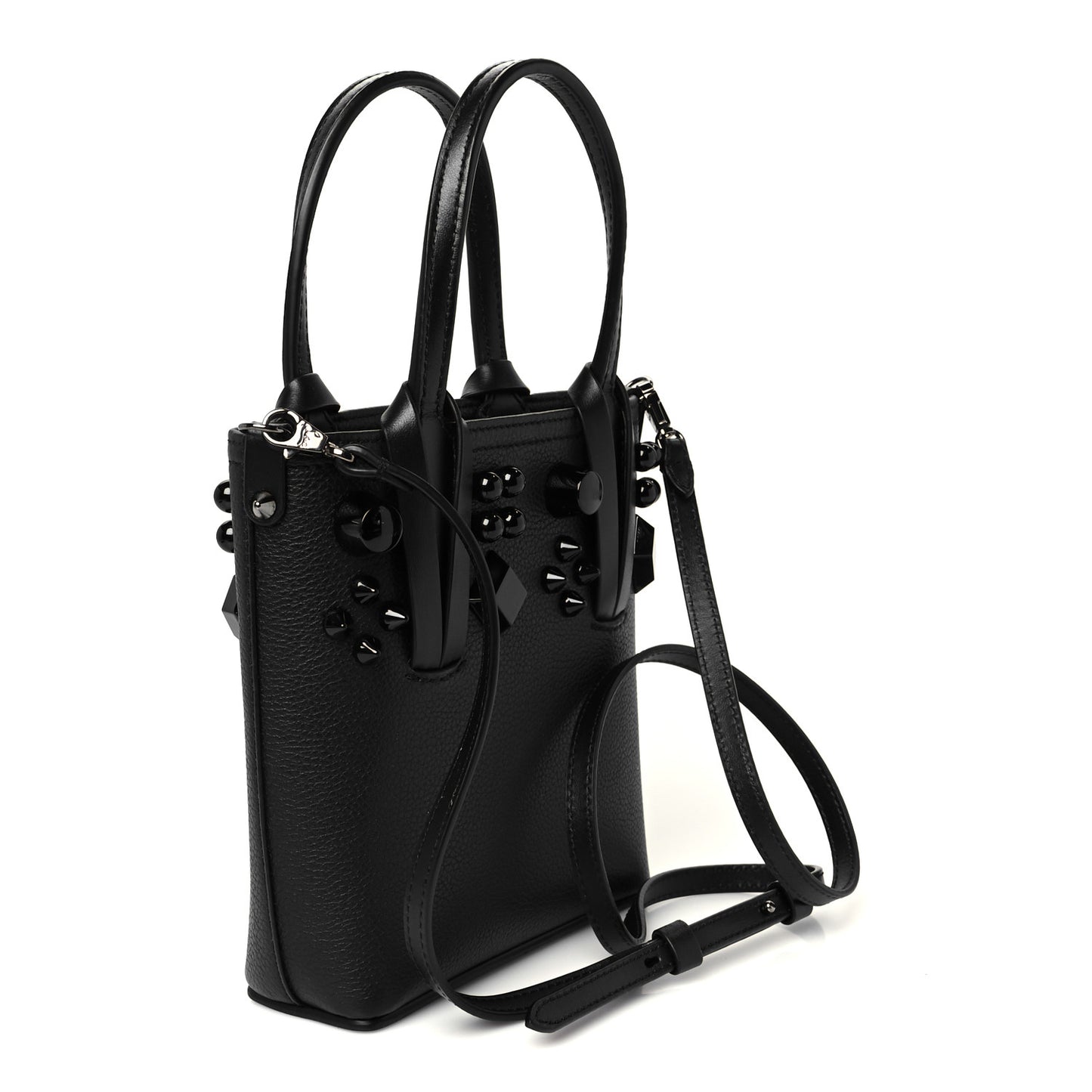 Calfskin Empire Spike Monochrome Studded Mini North South Cabata Tote Black