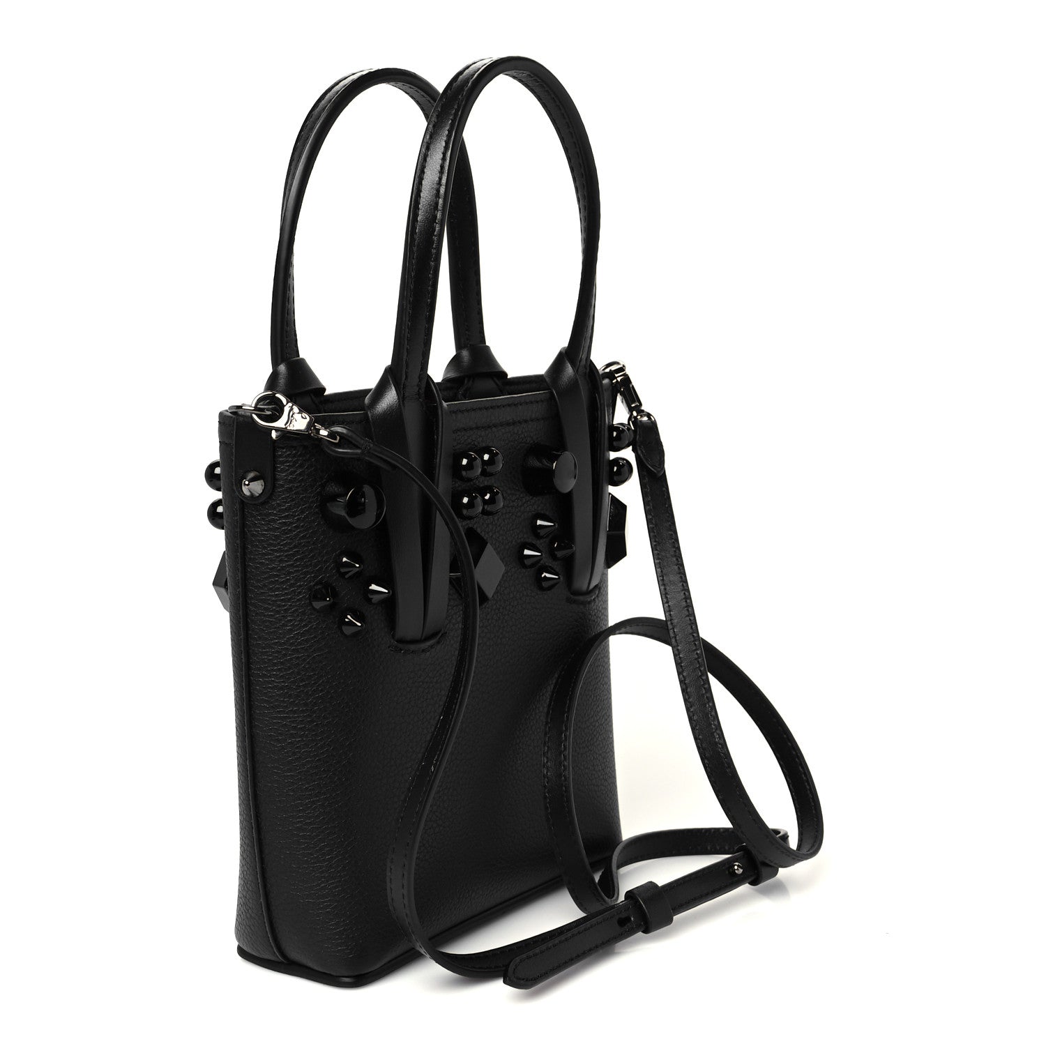 Christian Louboutin Calfskin Empire Spike Monochrome Studded Mini North South Cabata Tote Black 3 of 10