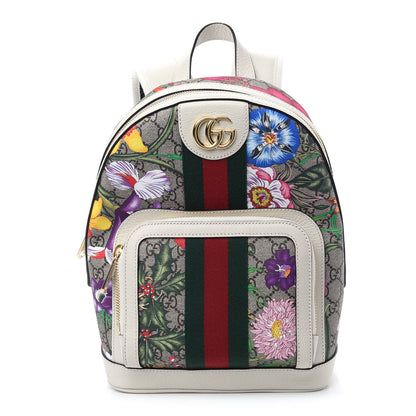 Gucci GG Supreme Monogram Flora Web Small Ophidia Day Backpack White 1 of 9