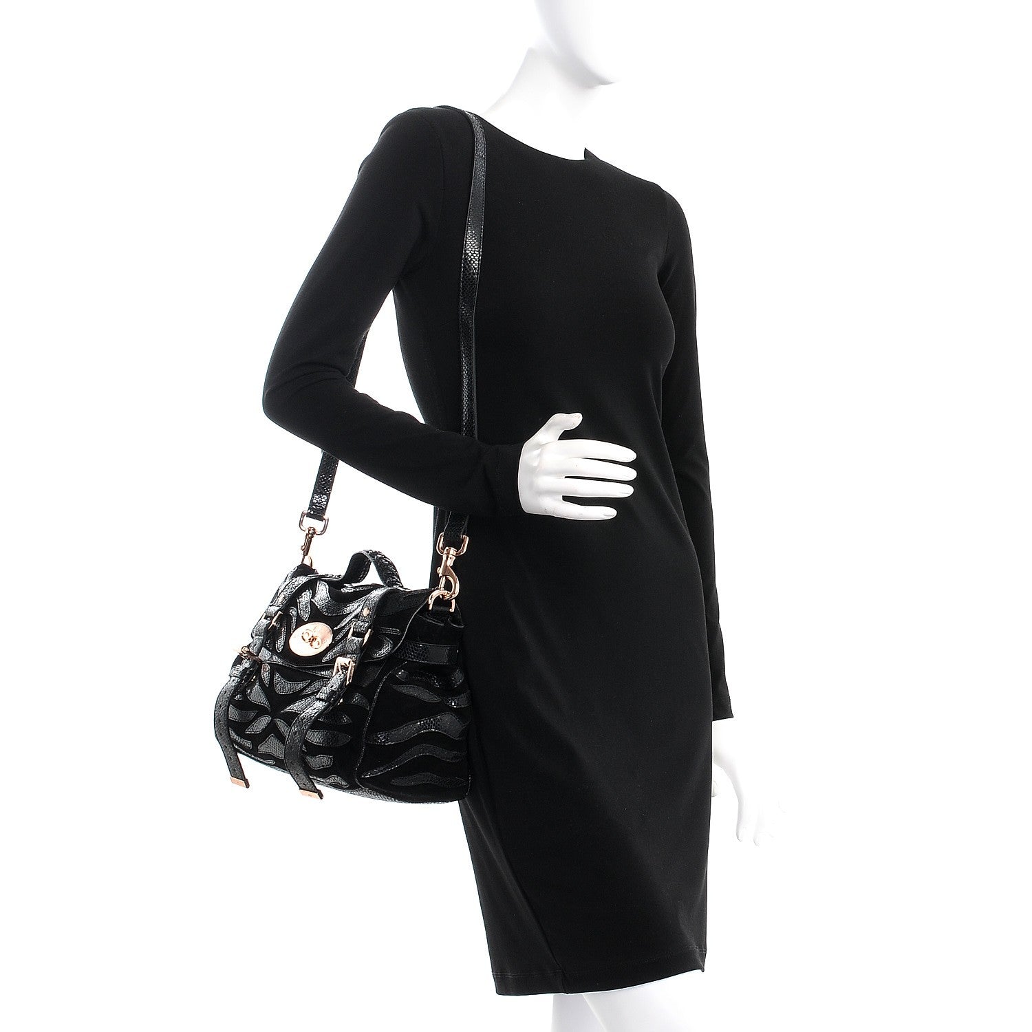 Mulberry Suede Lizard Print Patchwork Medium Alexa Black 2 of 7