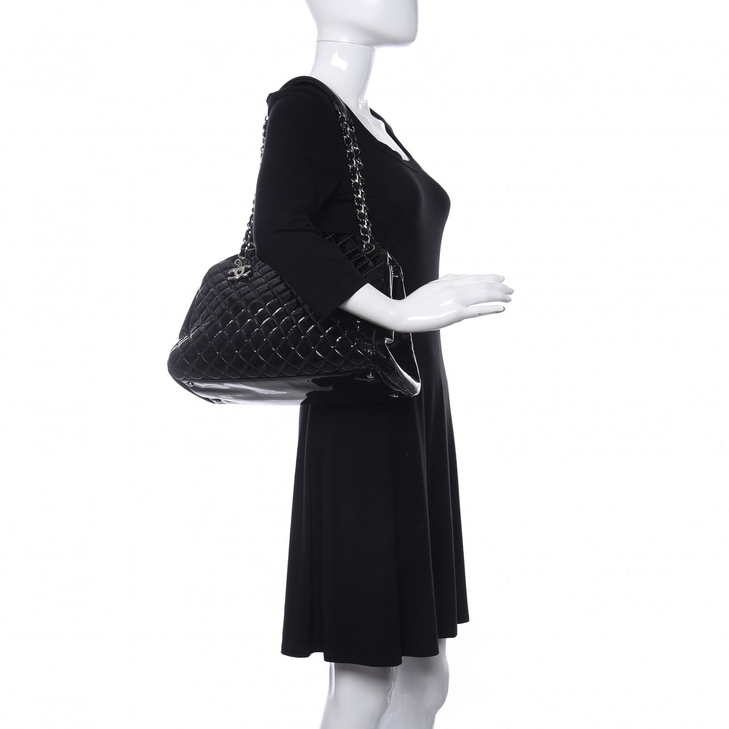 Patent Quilted Large Just Mademoiselle Bowling Bag Black