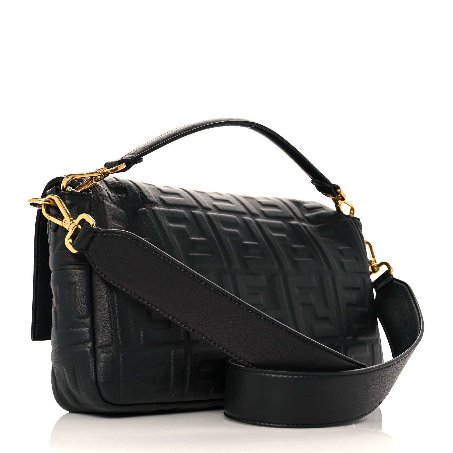 Fendi Nappa FF 1974 Embossed Large Baguette Black 3 of 10