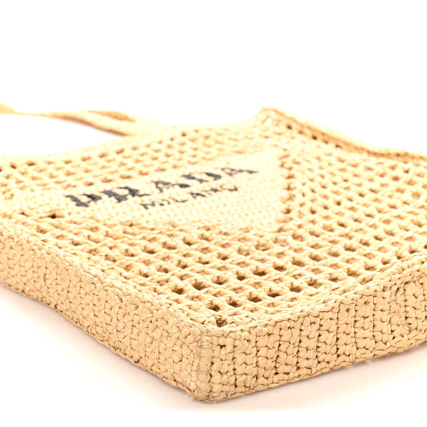 Yarn Raffia Effect Crochet Logo Embroidered Tote Bag Naturale