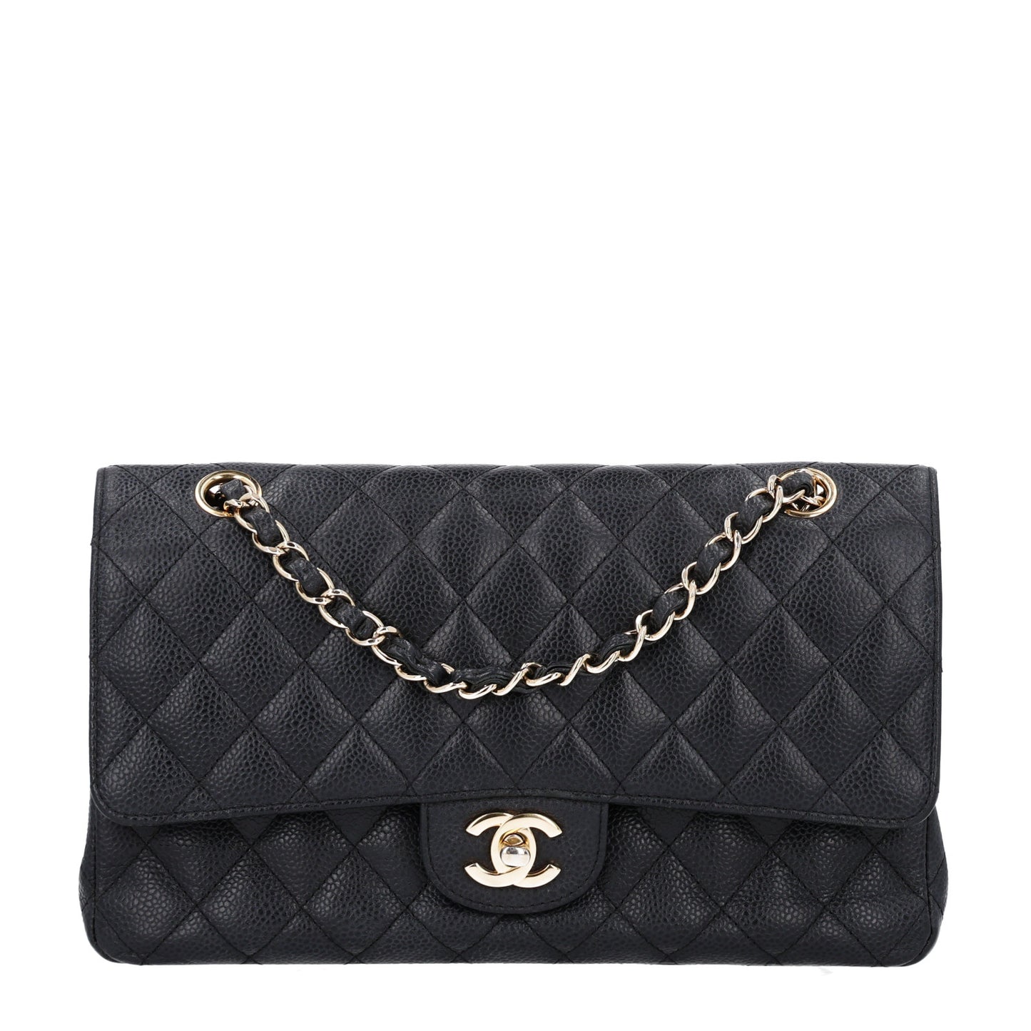 Caviar Quilted Medium Double Flap Black
