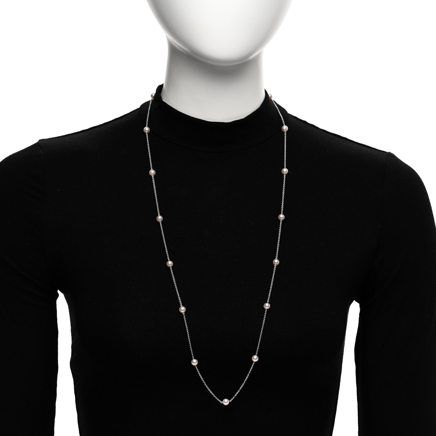Mikimoto 18K White Gold Akoya Pearl 6mm Station Necklace 32" 2 of 4