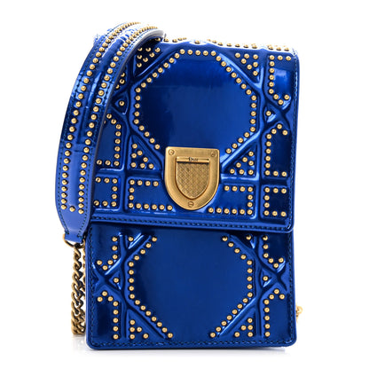 Christian Dior Metallic Calfskin Studded Vertical Diorama Blue 1 of 12