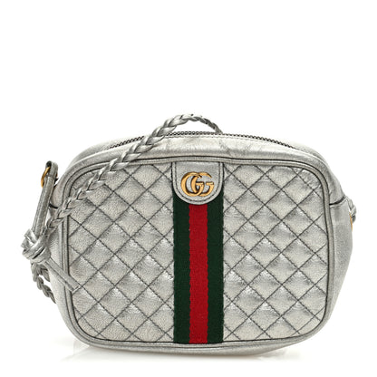 Gucci Laminated Nappa Web Trapuntata Mini GG Shoulder Bag Argento 1 of 8