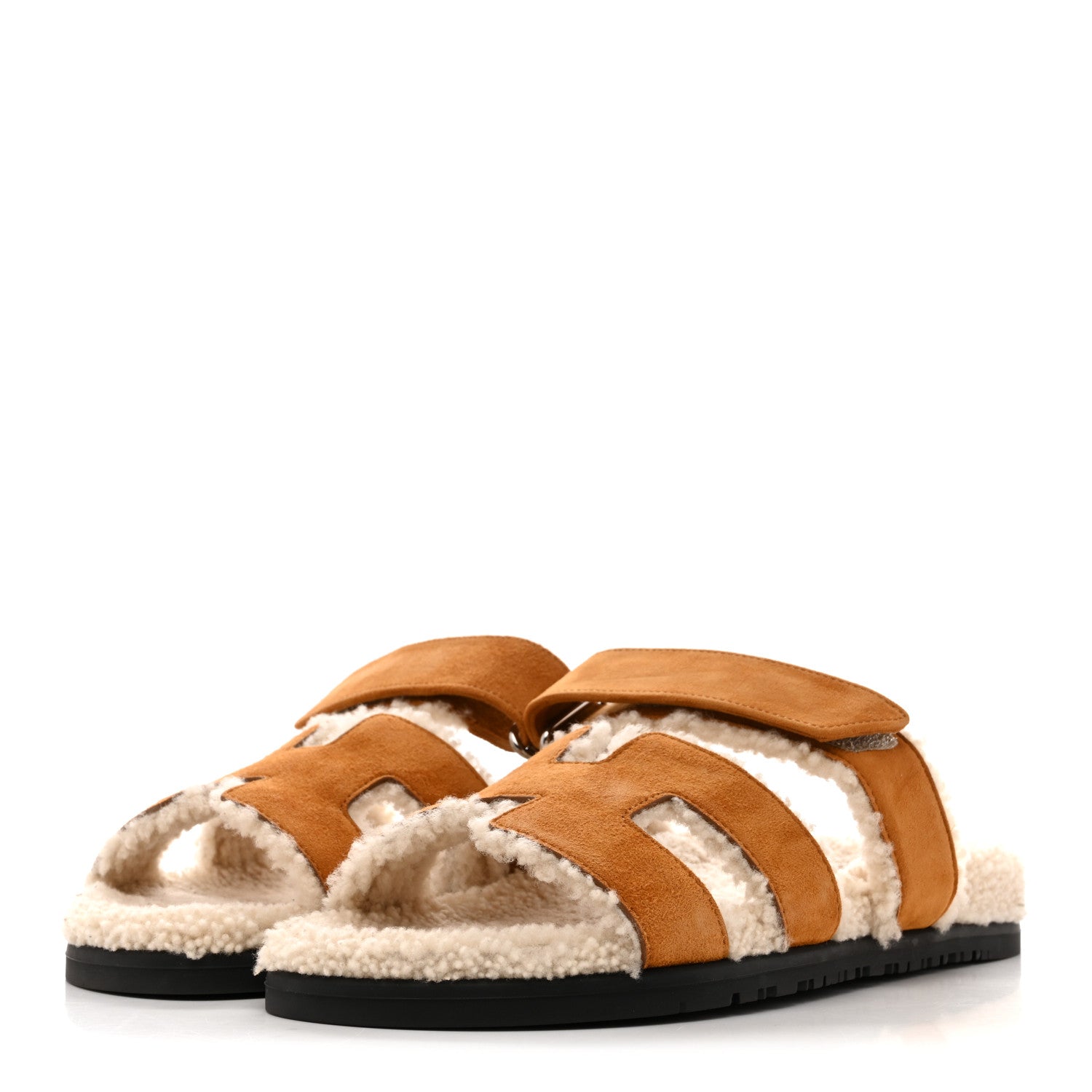 Hermes Suede Goatskin Woolskin Womens Chypre Sandals 40 Naturel Ecru 4 of 10