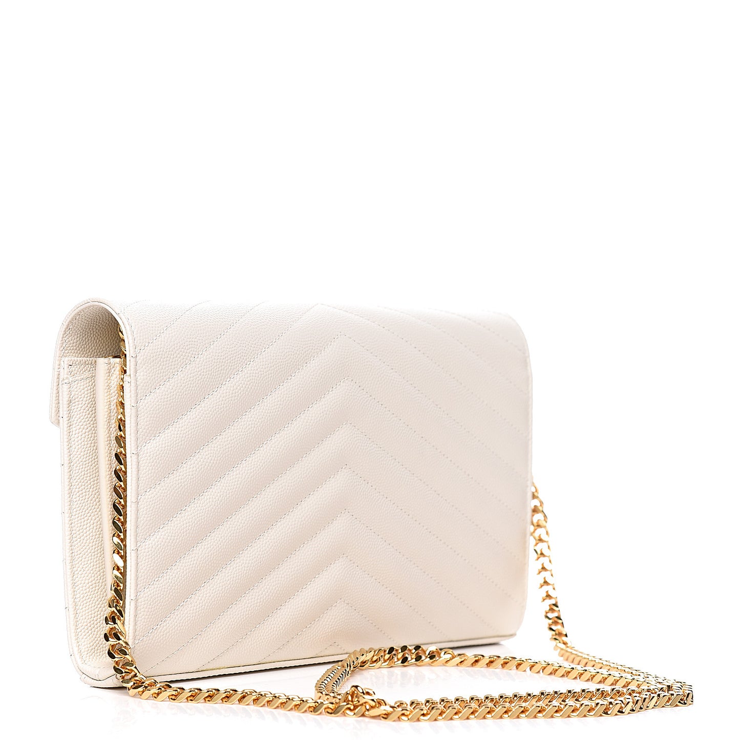 Grain De Poudre Matelasse Chevron Monogram Chain Wallet Porcellana