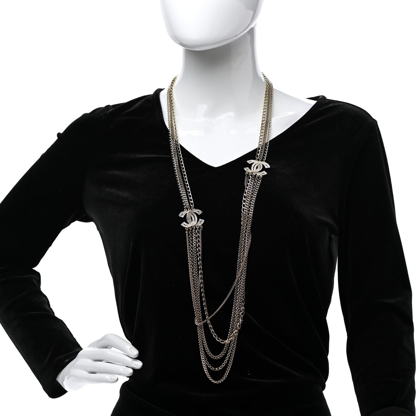 Multi Strand Chain Baguette Crystal CC Necklace Gold
