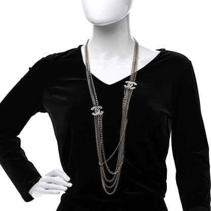 Chanel Multi Strand Chain Baguette Crystal CC Necklace Gold 2 of 7
