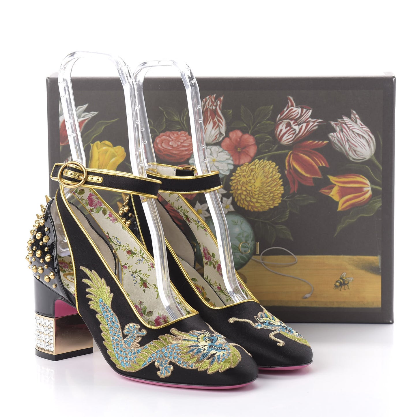 Satin Embroidered Dragon Caspar Pumps 36 Black