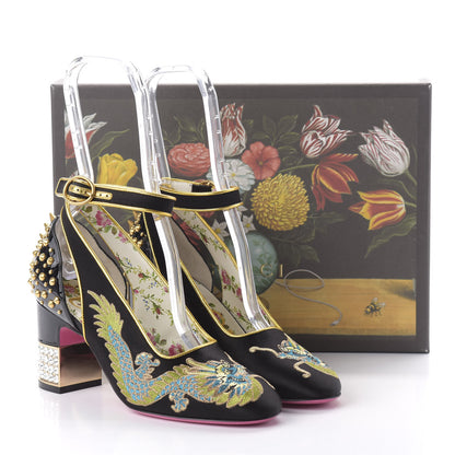 Gucci Satin Embroidered Dragon Caspar Pumps 36 Black 9 of 9