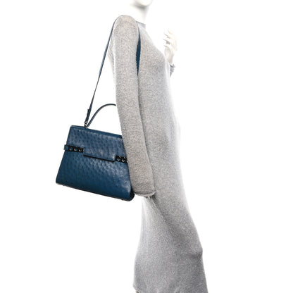 Delvaux Ostrich GM Tempete Satchel Bleu De Presse 2 of 9