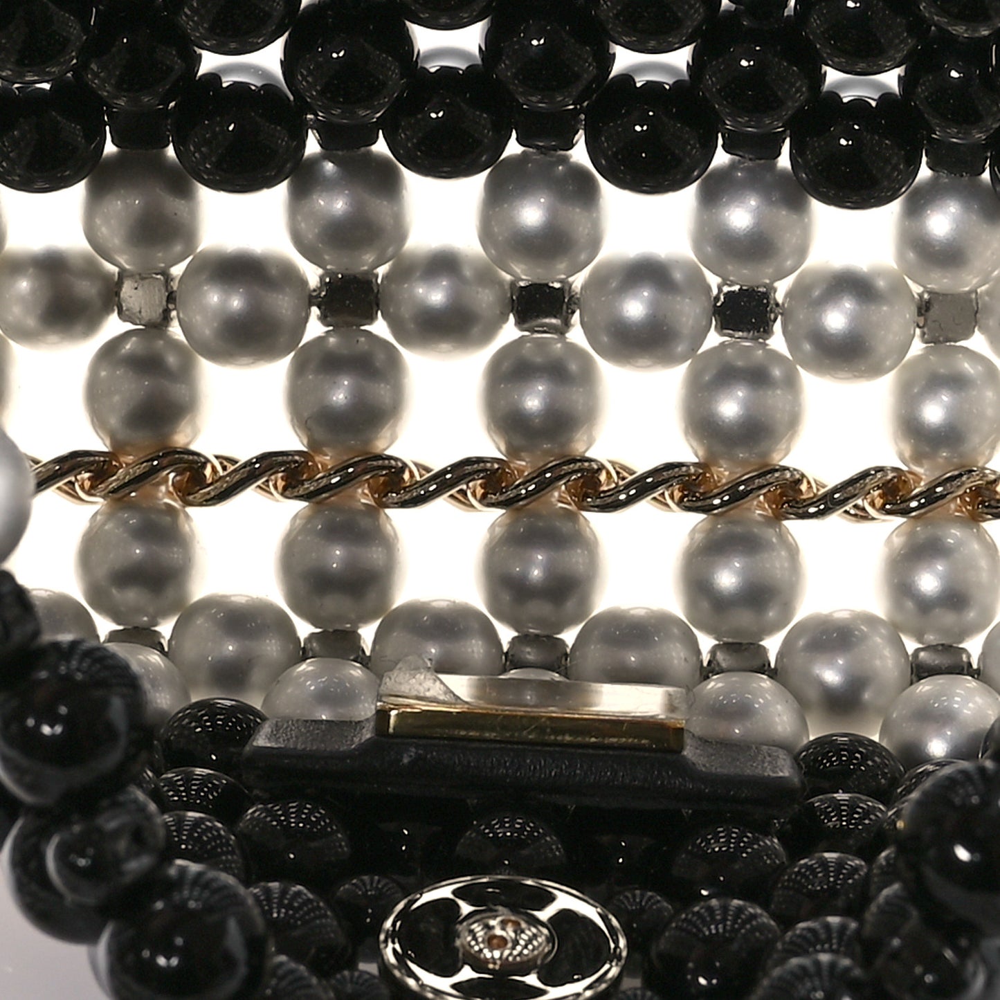 Crystal Pearl Beaded Mini Rectangular Flap Black White