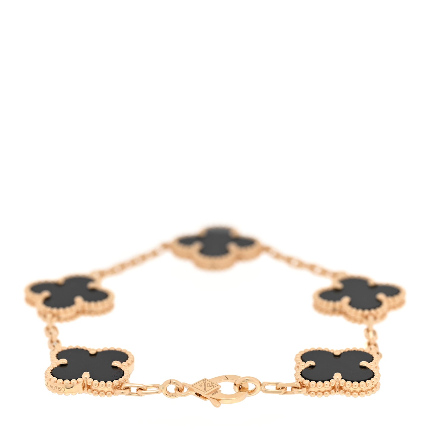 18K Yellow Gold Black Onyx 5 Motifs Vintage Alhambra Bracelet