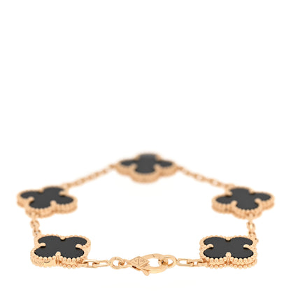 Van Cleef & Arpels 18K Yellow Gold Black Onyx 5 Motifs Vintage Alhambra Bracelet 2 of 6