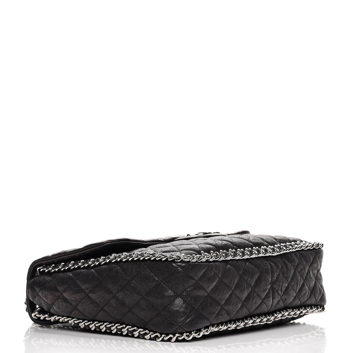 Washed Lambskin Quilted Maxi Chain Around Flap Black