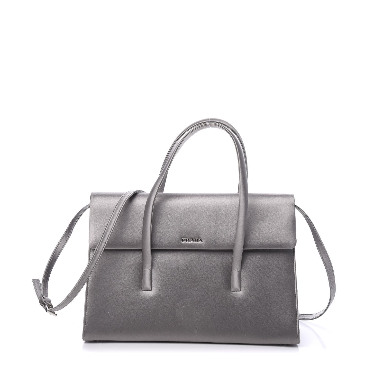Prada Satin Flap Tote Grafite 1 of 12