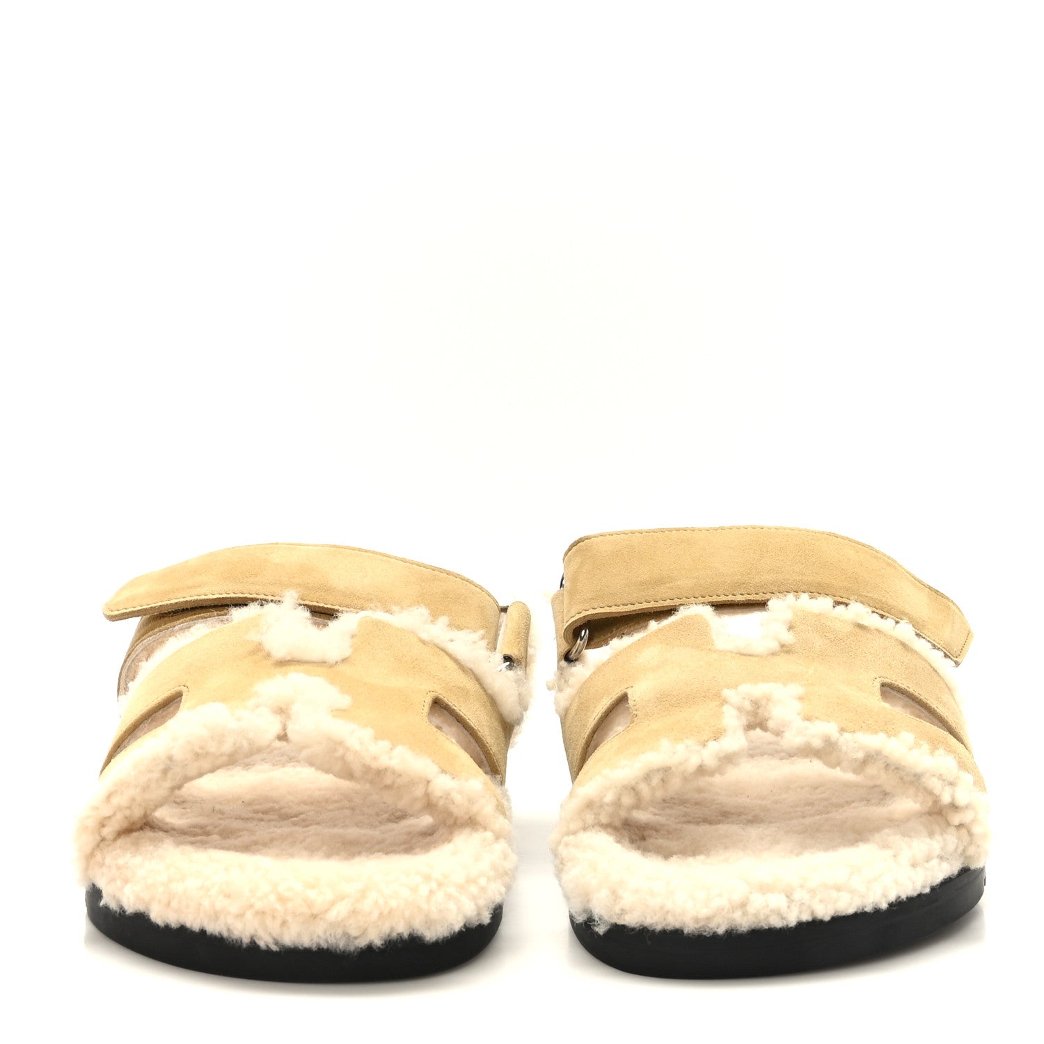 Hermes Suede Goatskin Woolskin Womens Chypre Sandals 37.5 Beige Albatre 2 of 8