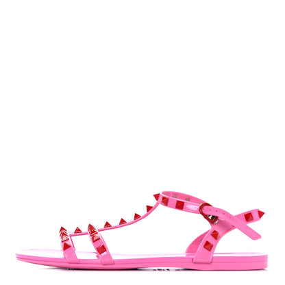 Valentino Garavani PVC Jelly Rockstud Caged Sandals 38 Feminine Pink Rouge Pur 1 of 7