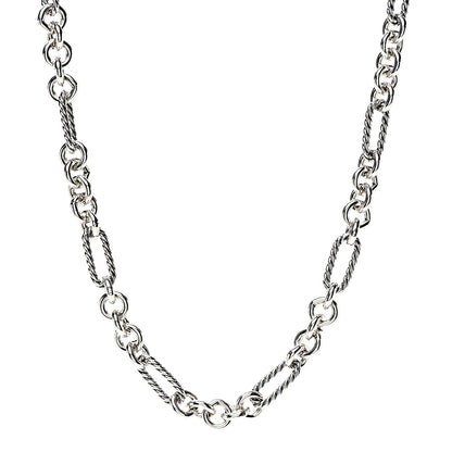 David Yurman Sterling Silver 18K Yellow Gold Figaro Chain Link Necklace 1 of 4