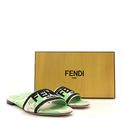 Fendi Canvas Rose Logo Embroidered Flat Slide Sandals 41 Bouquet Black 17 of 18