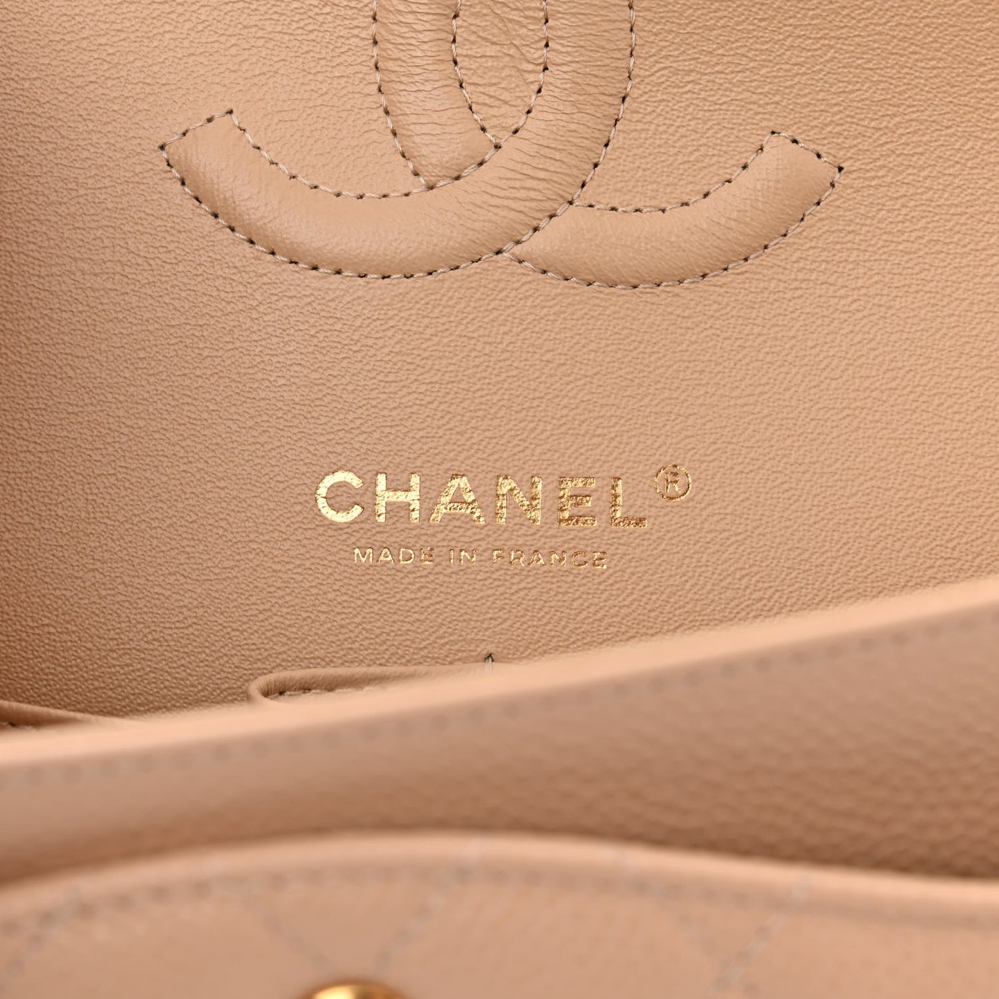 Caviar Quilted Medium Double Flap Beige