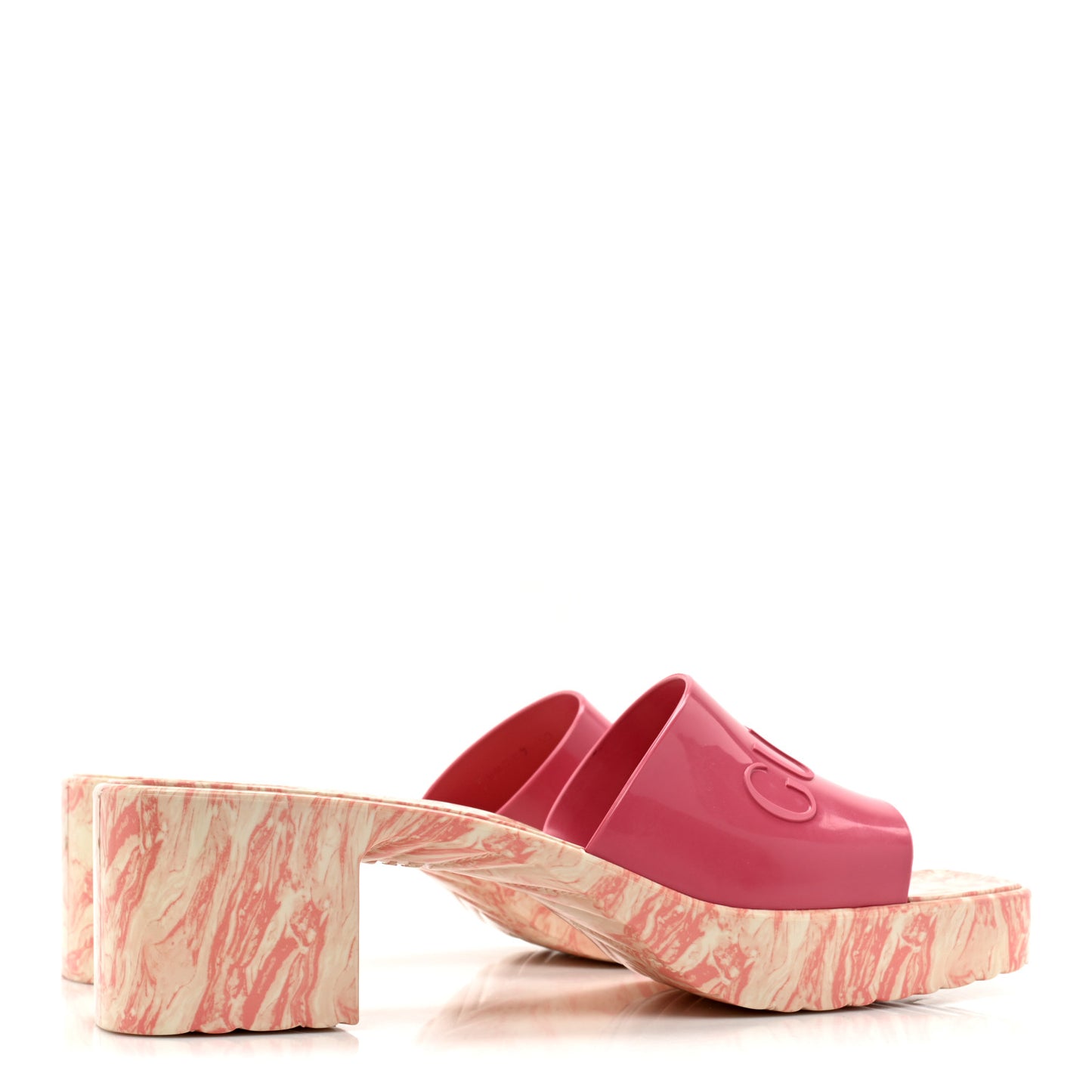 Shiny Rubber Gucci Logo Womens Platform 20/60mm Slide Sandals 39 Wild Rose