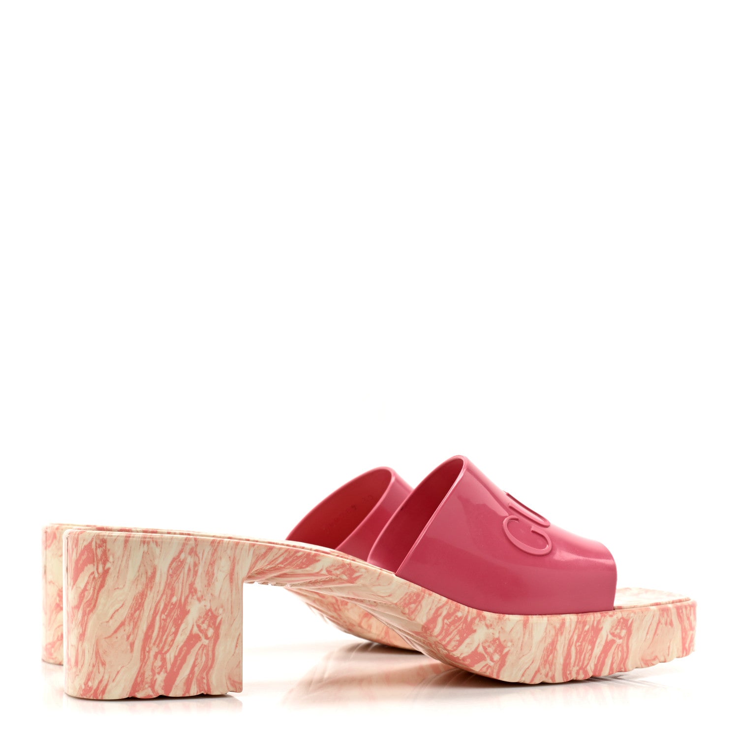 Gucci Shiny Rubber Gucci Logo Womens Platform 20/60mm Slide Sandals 39 Wild Rose 4 of 10